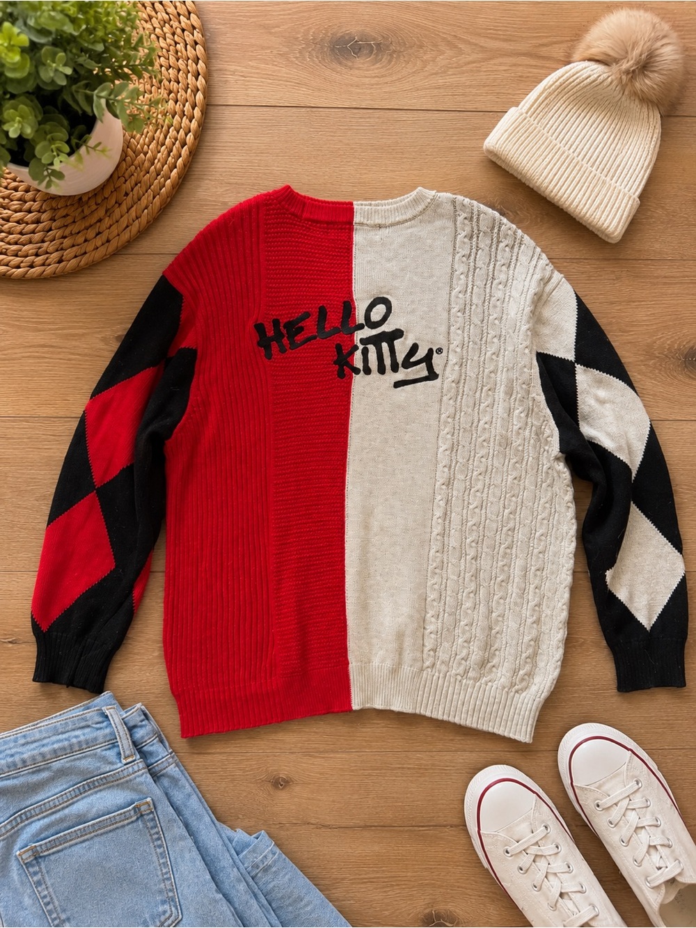 Hello Kitty & Friends Forever 21 Oversized Colorback Cable Knit Sweater XXL